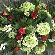 Red and green hydrangea and rose