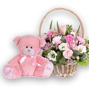 Baby Girl Pink Large Basket &amp; Bear