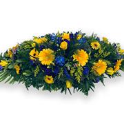 Purple &amp; Gold Gerbera Casket Spray 