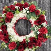 Red and cream Rose wreath