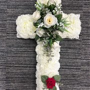 Cross with Single Red Rose Artificial